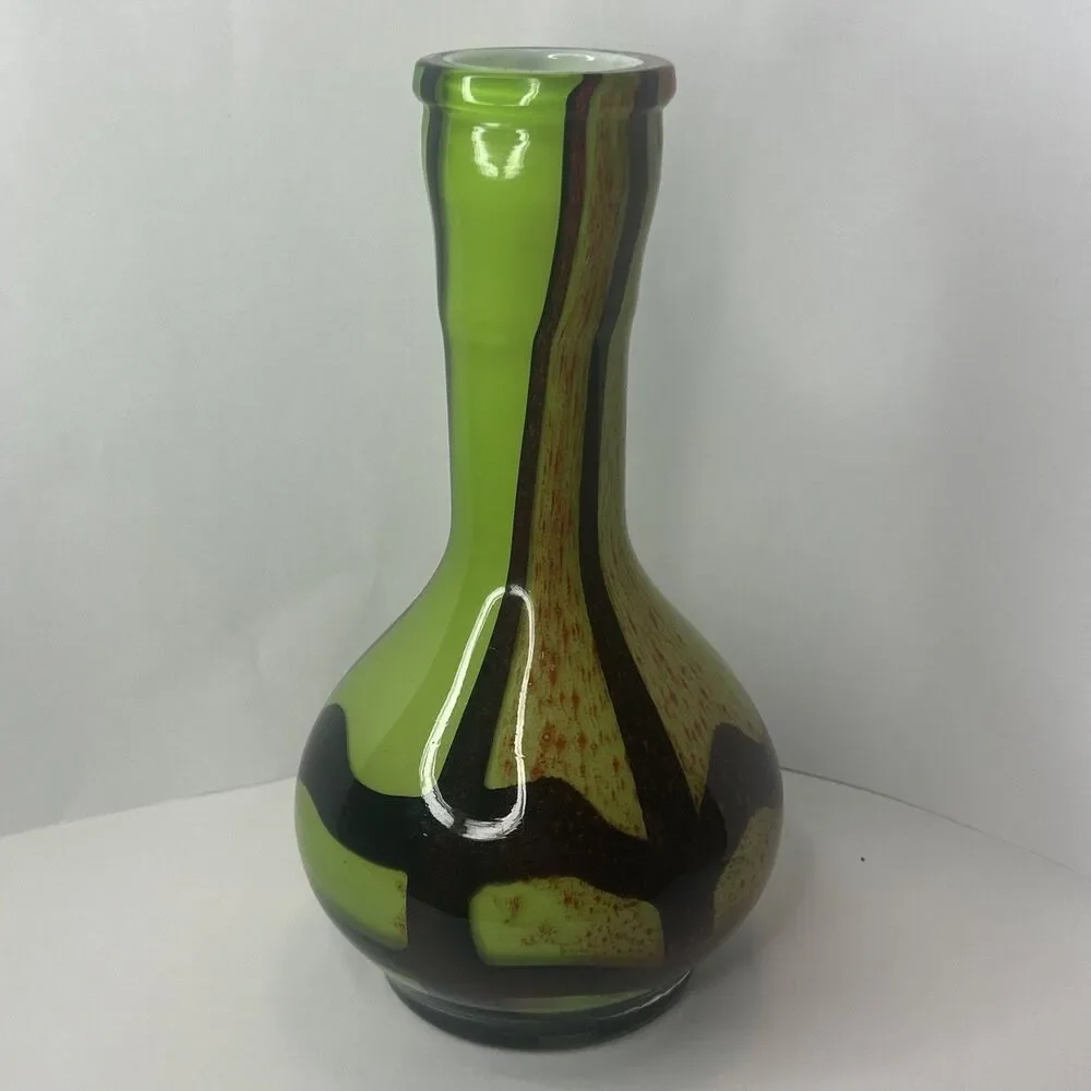 MCM Vtg Green Red Hand Blown Murano Vase 11 Inches